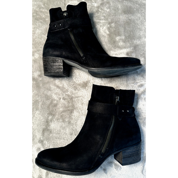 Paul Green Black Leather Nubuck Sheridan Ankle Moto Zip Boots Womens US Size 9 - Picture 3 of 9
